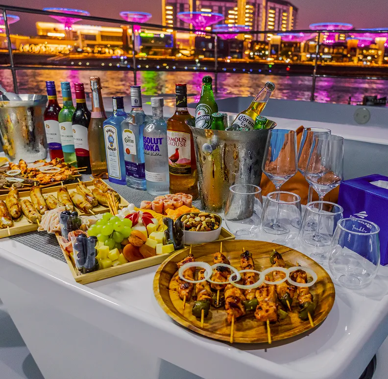 Fireworks show near Burj Al Arab seen from chartered yacht